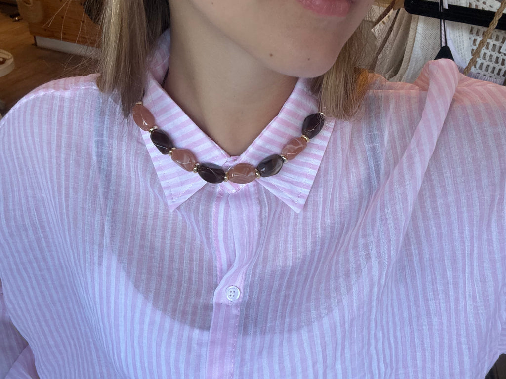 Collar Piedras Rosa y Marrón