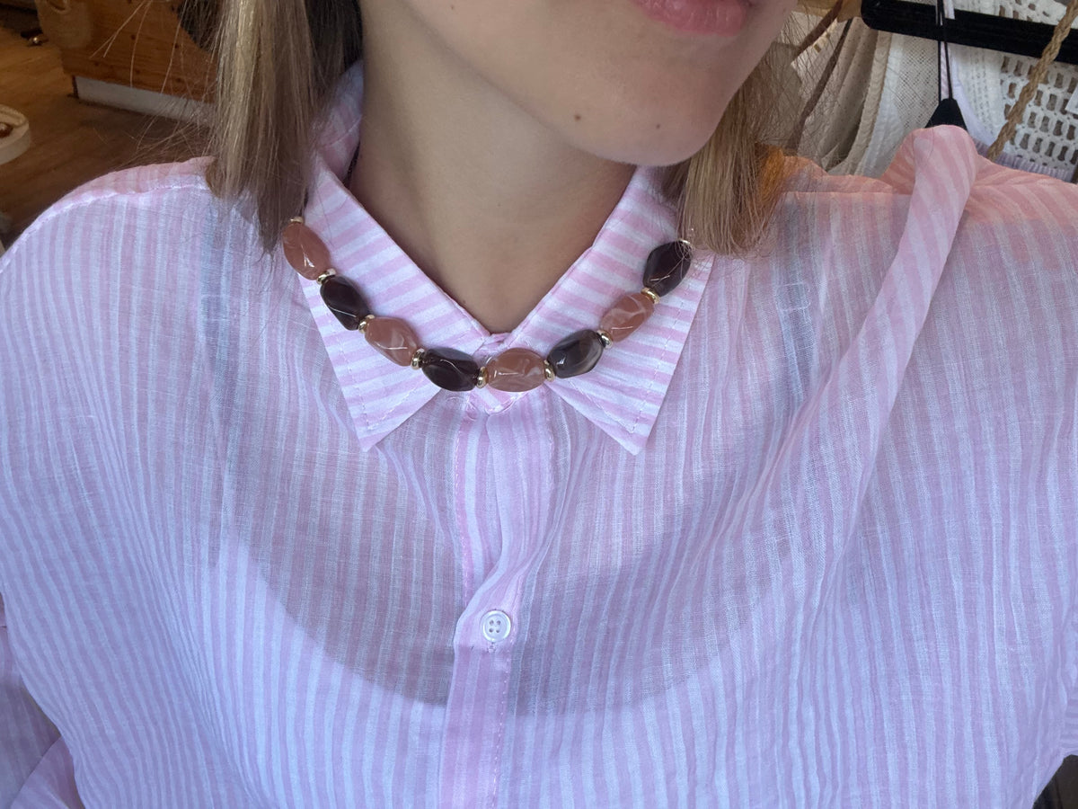Collar Piedras Rosa y Marrón