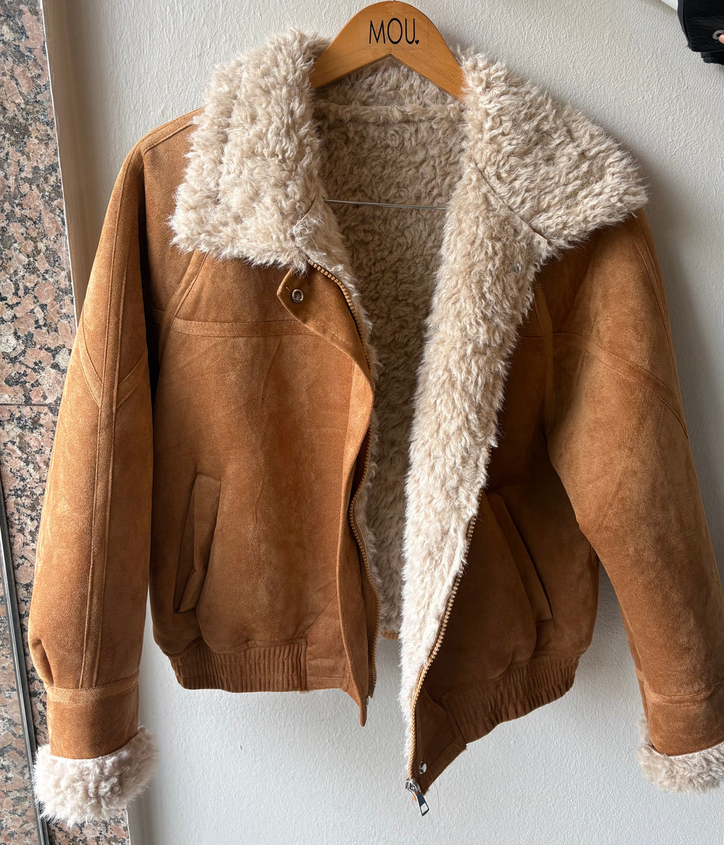 Campera Bomber Gamuza y Corderito